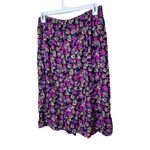Vintage Womens Black Purple Floral Wide Leg Elastic Waist Skirt Size M Photo 3