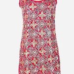 Buttons sequin, scoop neck, sleeveless, red shift dress. Photo 0