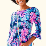Lilly Pulitzer Waverly Ruffle Multi Garden Get Away Navy Pink Casual Blouse Top Photo 0