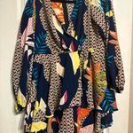Colorful Patterned Long Sleeve Dress Blue Size XL Photo 0