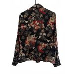Jones Wear  Women's Blouse Size 6 Small Floral Black Sheer Polyester Tan Red Snap Photo 1