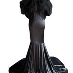 Faeriesty Elegant Off Shoulder Short Sleeve Satin Dress Black Photo 12