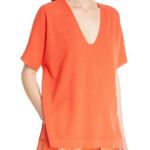 Lafayette 148  Linen Orange Coral Woven Short Dolman Sleeve Tunic Top L Photo 6