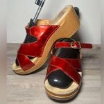 Dansko  Women Sela Red Metallic Crinkle Patent Leather Slip On Sandal,Size US 8 Photo 0