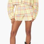 We Wore What NWT Boyfriend Plaid Pale Yellow Denim Jean Shorts in Garden Glade 31 Photo 6