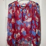 Shoshanna Floral Tie-Neck Long Sleeve Sheer Blouse Pink/Blue Sz Small Photo 0