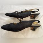 Saks Fifth Ave Vintage FENTON LAST Black Suede Sling Back Lace‎ Up Shoes Size 10 Photo 2