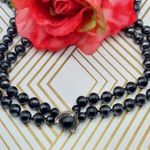 Vintage Black Glass Bead Double Strand Necklace Hidden Silver Tone Clasp 17 Inch Photo 0