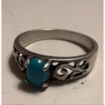 Genuine Turquoise Sterling Silver Ring (W.H. 925) – Filigree Scroll Band – Size Photo 4