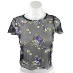 Urban Outfitters  Black Lilac Floral Embroidered Sheer Short Sleeve Crop Top S Photo 1