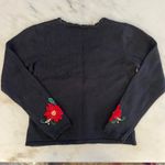 Black Poinsettia Embroidered Long Sleeve V Neck Ugly Christmas Sweater Women Size M Photo 6