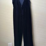Love j  Blue Velvet Velour Sleeveless Cami Wide Leg Overalls Jumpsuit Romper L Photo 1