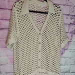Solitaire  CREAM TEXTURED OPEN CROCHET BUTTON FRONT CARDIGAN LAYERING TOP MEDIUM Photo 0