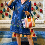 Johnny Was Jade Lorainne Blue Patterned Silk Blend Mini Dress S Photo 0