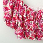 WAYF | Avra Floral Puff Puffed Sleeve Crop Top Corset Style Pink Red | Size XL Photo 2