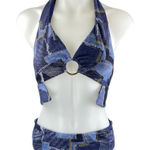 We Wore What  Women's Blue Patchworks Halter Two Piece Bikini Swimsuit Swimwear M Photo 0