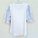 cupio Poplin Embroidered Stripe Sleeve T-shirt Women's Medium Blue White NWT Photo 8