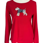 Talbots  Petite PS red long sleeve winter Terrier dog pullover t-shirt Photo 0