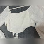 12th Tribe  White Balloon Sleeve Crop Top Blouse with Tie size medium NWOT Photo 5