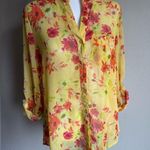 Kut From The Kloth Yellow Red Floral Sheer Button Down Blouse Women’s S Boho Photo 0