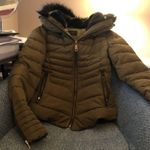 ZARA  Olive Green Puffer Leather Trim Zip Up XS Photo 3