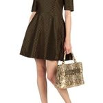 Ted Baker Size 0 XS Nelli Jacquard Skater Gold Black Polka Dot Dress Photo 8