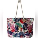 Palm Leaf Canvas Beach Travel Tote Blue Photo 1