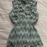 Y2K cocomo soft green floral lace high neck sleeveless ruffle babydoll blouse Blue Photo 0