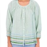 Roller Rabbit NWOT  Murello Ada green stripe button down blouse cotton India Photo 0