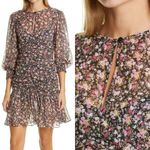 Anthropologie byTimo Ditsy Floral Print Chiffon Flounce Ruched Mini Dress Long Sleeve XS Photo 1