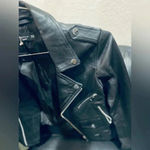 ZARA Womens sz Xs Vegan leather Cropped Moto Jacket black New Photo 8