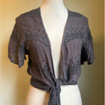 American Eagle  Tie Cardigan eyelet  Embroidered L XL boho fairy Y2K cottageCore Photo 0