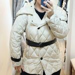 Max Mara Quilted Down Oversized Collar Belted Puffer Coat Jacket Cream 6 Photo 0