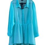 City Chic Romantic Peplum Sheer Button Blouse Honey Dew Plus Size XXL NWT Photo 0