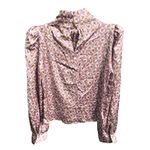 ZARA Gathered Floral Turtleneck Blouse Purple Lavender Size Small Photo 1