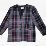 1990s Vintage Charcoal Gray Pink Plaid Boxy Power Suit Blazer Jacket Size 10P Photo 0