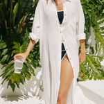 NWT Anthropologie Oversized Linen Button Front Maxi Shirt Dress Small White Photo 0