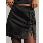 Maeve Anthropologie Crystal Bow Satin Mini Skirt Black Size M Photo 0