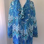 Rafaella  Studio Woman Blue, Black & White Zigzag Pattern Open Front Cardigan Photo 1