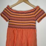 Coco + Jaimeson  Womens Medium Top Smocked Cropped Peplum Ruffle Orange Multicolor Photo 1