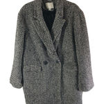 A New Day  Herringbone Double-Breasted Coat Black/White Wool Blend Womens L Photo 0