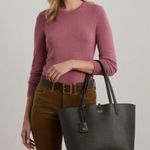 Lauren Ralph Lauren Large Reversible Tote Bag in Dark Olive/Belting Print, NWT Green Photo 13