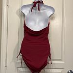 Loft Women’s  Beach Maroon Side Tie Halter V-Neck Swimsuit Size 12 EUC #1925 Photo 5