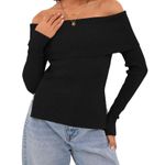 Zaful Womens Off The Shoulder Pullover Sweater Long Sleeve Ribbed Knit Top Y2K Photo 0