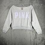 Victoria's Secret  PINK Shirt Womens‎ Large Gray White Fleece Cropped Sweatshirt Photo 1