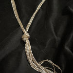 Boho Chic Beaded Tassel Lariat Necklace‎ Gold White Seed Bead Layered Photo 0