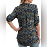 Women's Plus Size Tunic Tops 3/4 Roll Sleeve Notch V Neck Blouses Shirts Gold Photo 2