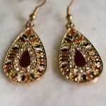 Source Unknown 70's Style Teardrop Colorful Waterdrop Enamel Clear Rhinstone Gold Tone Earrings Photo 1