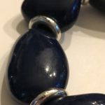 Vintage Navy Blue & Silver Tone Beaded Necklace & Bracelet Set Photo 5