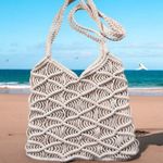 Macramé Purse Bag Handbag Woven Crochet Hippie Boho Cream Beach Handmade Cotton White Photo 1